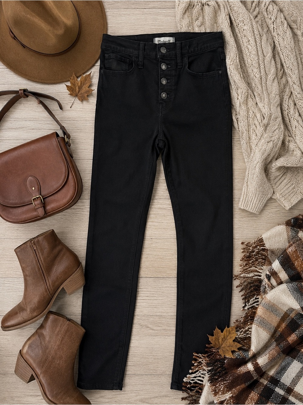 Madewell 9” Mid-Rise Skinny Black Button Fly Jeans Size 27